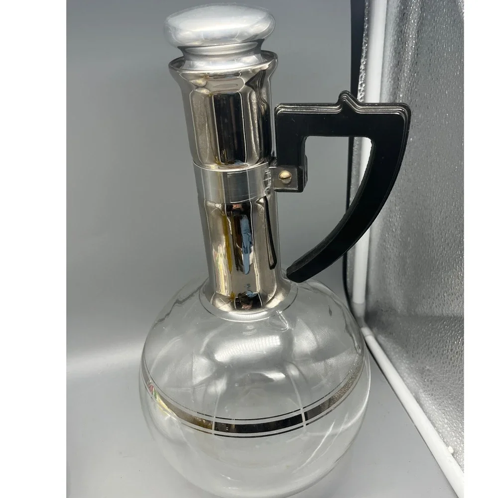 Vtg Mid-Century Glass‎ Beverage Decanter Hot or cold Cork Stopper Mirrored Neck